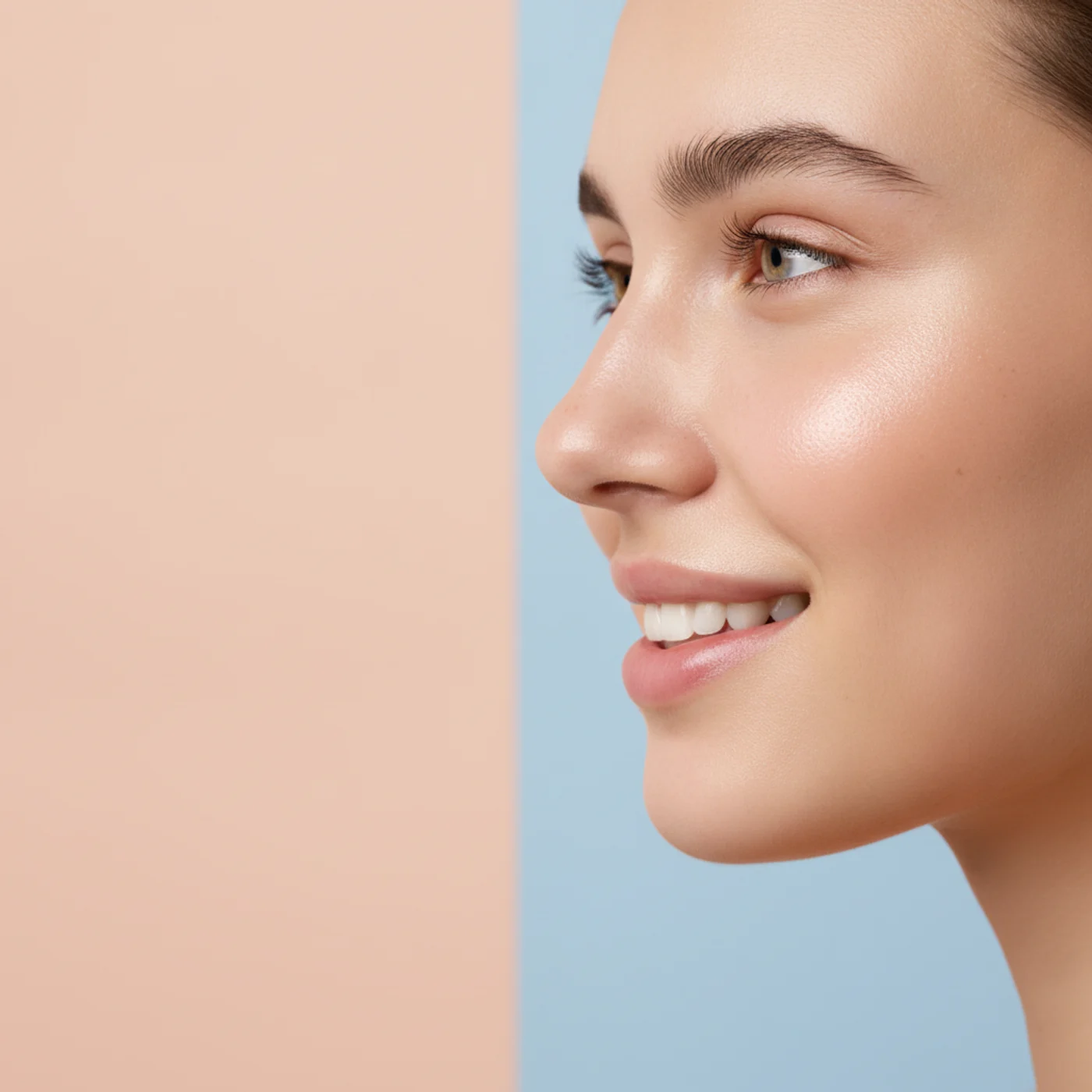 Close-up of a young woman’s luminous, dewy Day-3 glass skin